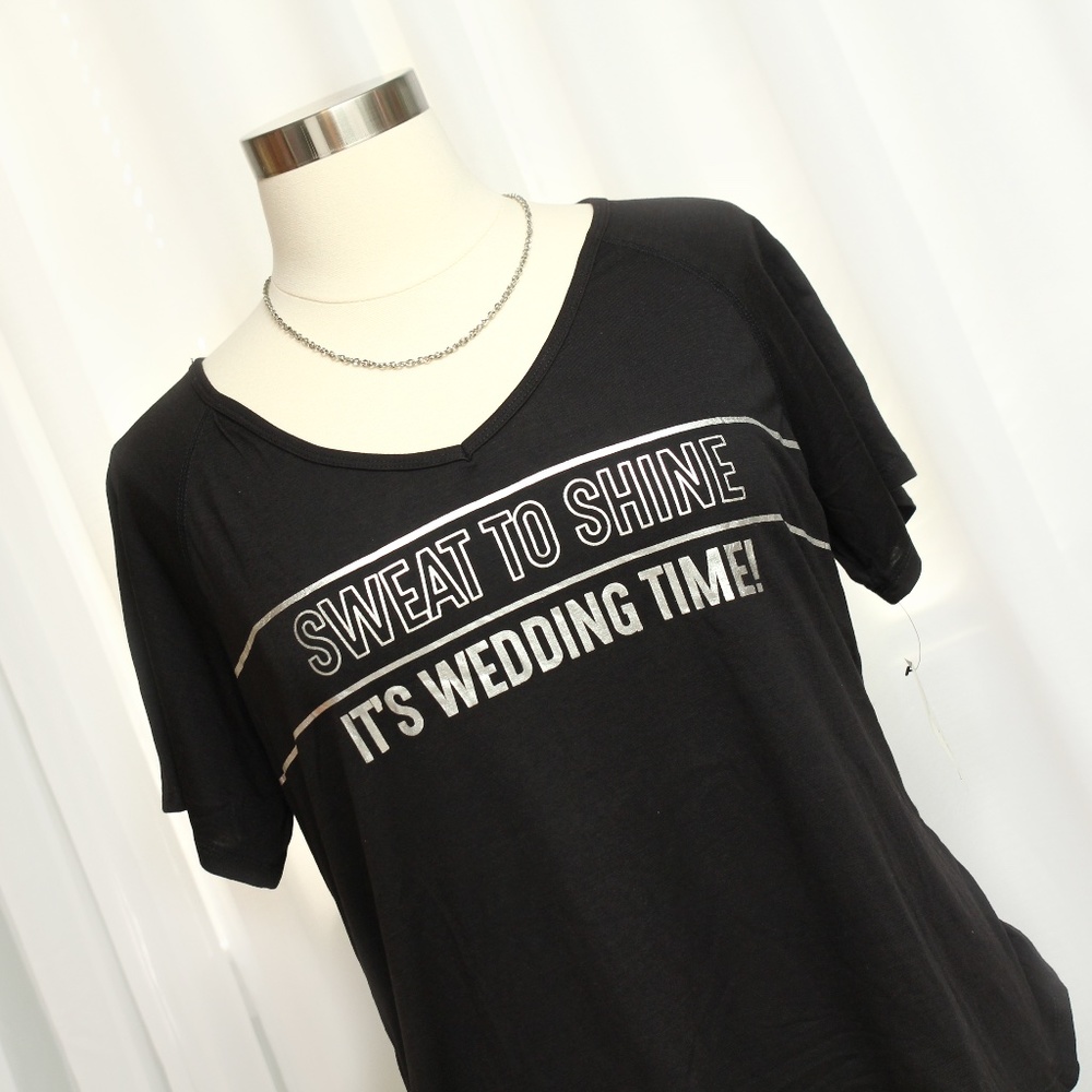 Brand New Ideology Wedding Bridesmaid Black T Shirt silver Letters Size 2X